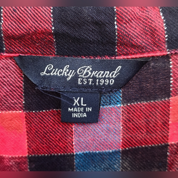 XL women LUCKY BRAND plaid button long sleeve red black split back - Picture 10 of 16